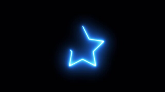Blue Angular Light Saber Neon Star Light Streak Modern Abstract Electric Shape on Dark Background 4K Video
