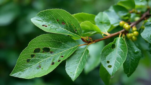 Close-up view of vibrant green leaves showcasing intricate textures and subtle details under natural light, revealing a world of beauty in every tiny imperfection and natural design
