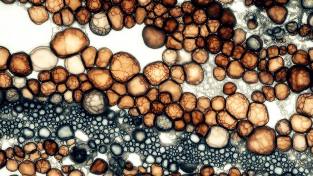 Microscopic plant cells arranged in layered cellular network.