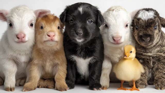 Charming furry and feathery friends gather together in a cheerful display, showcasing pure joy and warmth in a playful scene of adorable animals