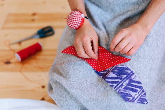 Creative Sewing Session With Colorful Fabrics and Bright Threads