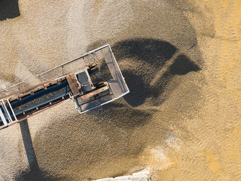 Conveyor System Depositing Gravel at Sand and Aggregate Factory 