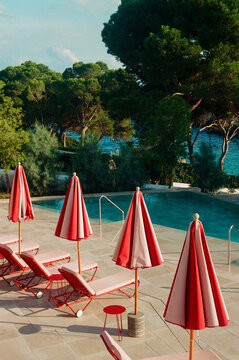 Travel Resort Pool Scene with Red Film Photo