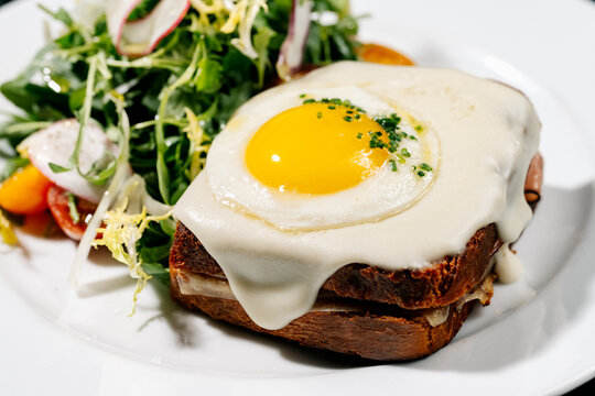 Monte Cristo with egg and salad