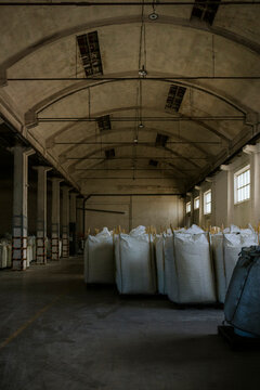 Warehouse interior with large industrial bags