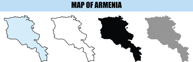 Armenia Map Outlines and Silhouette for Geography and Travel