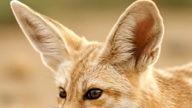 Fennec Fox Close-up Portrait in Warm Natural Lighting on Sandy Texture for Wildlife Photography