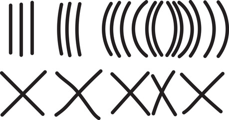 Abstract geometric patterns combining parallel lines and intersecting shapes Vector illustration