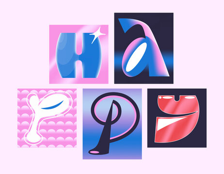 Happy collage typography letters on pink background