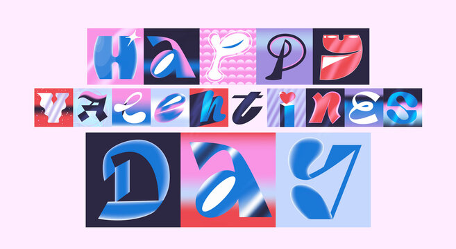 Happy Valentine&rsquo;s Day colorful collage typography greeting