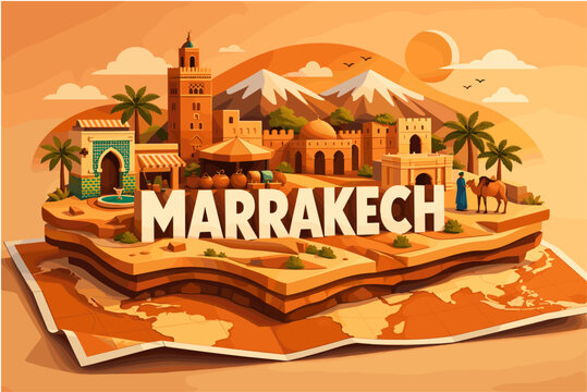 Colorful marrakech landscape with traditional architecture and desert scenery
