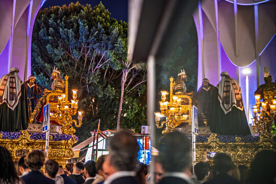 Herod on Amargura Mystery Float Reflected in Setas Window, Seville Night