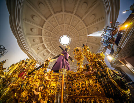 El Gran Poder on Ornate Float Under Basilica Dome, Seville Holy Week