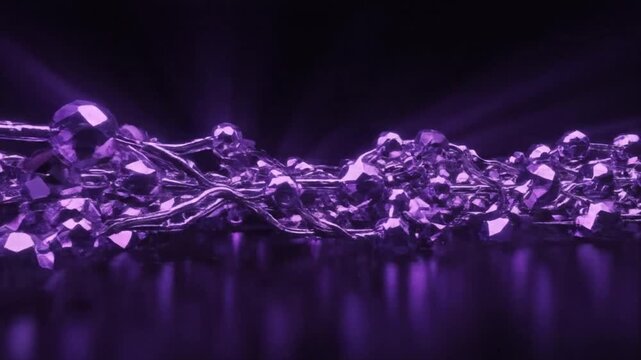 Glowing purple chain of beads in dark environment