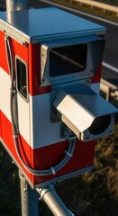Red And White Speed Enforcement System Capturing Vehicles on the Highway for Safety Regulations