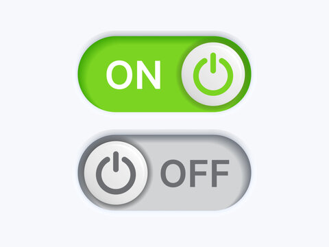 3D On Off Toggle Switch Buttons Set &ndash; Green and Grey Power UI Icons Material Design Vector Illustration