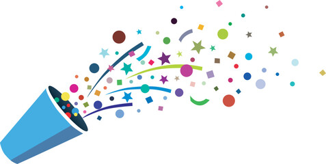 Fototapeta premium Colorful confetti bursting from a festive megaphone Vector illustration