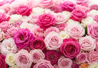 Obraz premium Vibrant mix of pink and white roses on a white background