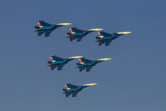 Dubai, United Arab Emirates Sukhoi Su-30SM fighter jets belonging to the Russian Knights aerobatic team
