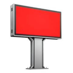 A blank red billboard on a metal stand against a white background is ready for advertising.