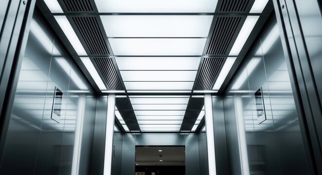 Sleek And Modern Elevator Interior With Contemporary Lighting And Architectural Design