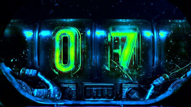 10 to 0 Nixie Clock Countdown blue neon cyberpunk animation