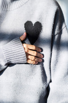 Cozy Sweater With Heart Patch On Chest