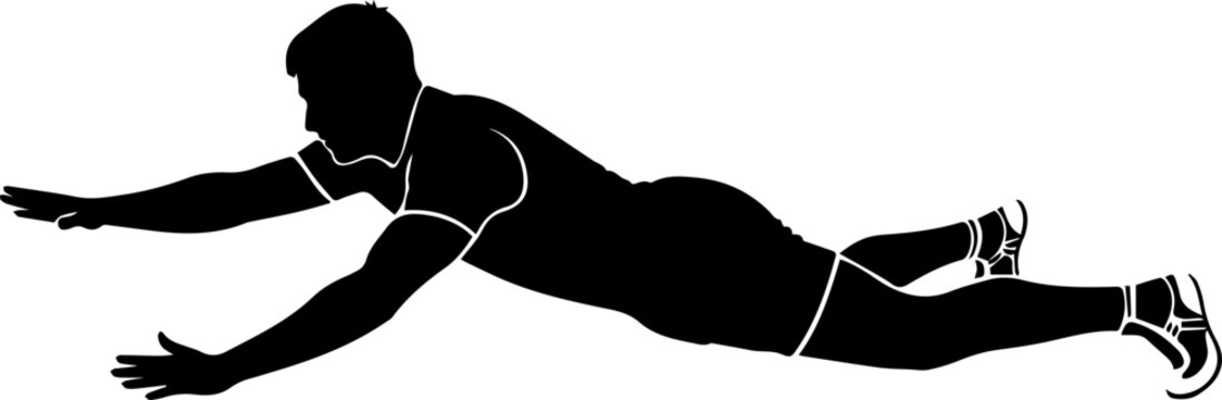 Kabaddi raider diving and sliding in action silhouette isolated on white background vector