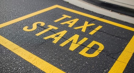 Fototapeta premium Taxi Stand Sign Painted in Yellow Color on Asphalt Road Surface at Close-Up