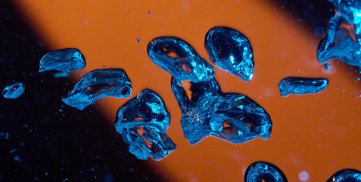  Abstract Blue Color Water Bubbles Orange Background 