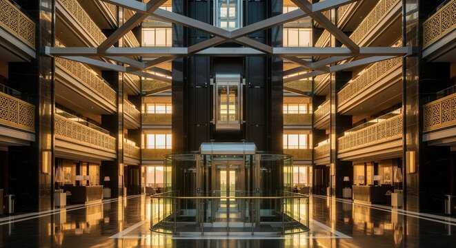 Stunning Architectural Interior with a Glass Elevator and Luxurious Design Elements