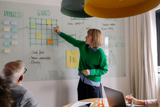 Team Meeting for Setting Goals and Discussing Strategies in Office