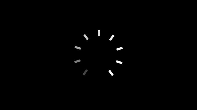 White loading spinner with fading segments on black background