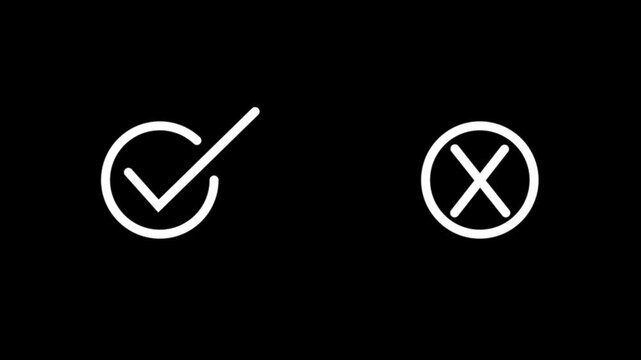 White Check Mark and Cross Symbols on Black Background