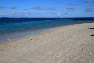 Tropical Beach Shoreline With Turquoise Ocean, Sandy Beach, Mauritius