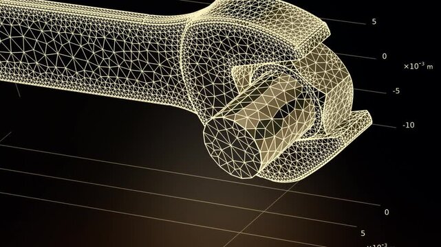 Video animation of computer technic 3d modeling 
of mechanical part - wrench and bolt model. 
Animated motion effect, screensaver. 
Technical cad drawing.