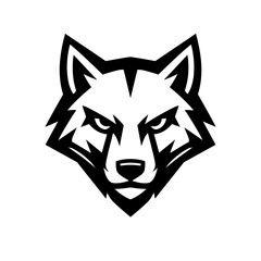 Fototapeta premium Powerful and aggressive black and white stylized wolf head logo, perfect for sports teams, gaming mascots, or any brand seeking a fierce, strong, and intimidating animal emblem. Modern vector graphic