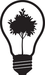Silhouette of a leafy tree growing inside a light bulb representing green energy and ideas.