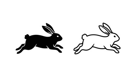 Two rabbits running silhouette Vector