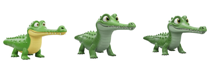 Fototapeta premium Alligator Alligator mississippiensis isolated on white background 3D cartoon character set cute baby alligator mascot reptile predator collection childhood toy game clipart