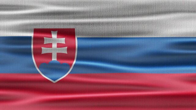 Slovakia flag waving in the wind with high quality fabric texture
