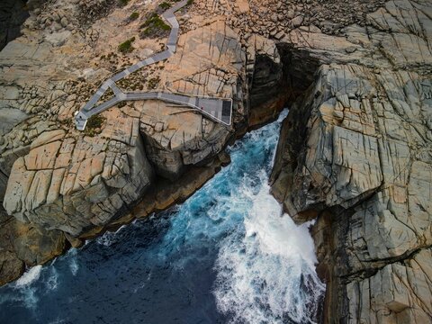 An topdown aerial view of the cliff viewpoint in Western Australia