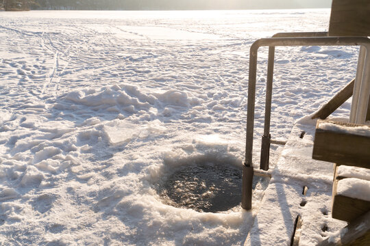 Ice Hole In The Lake At Winter