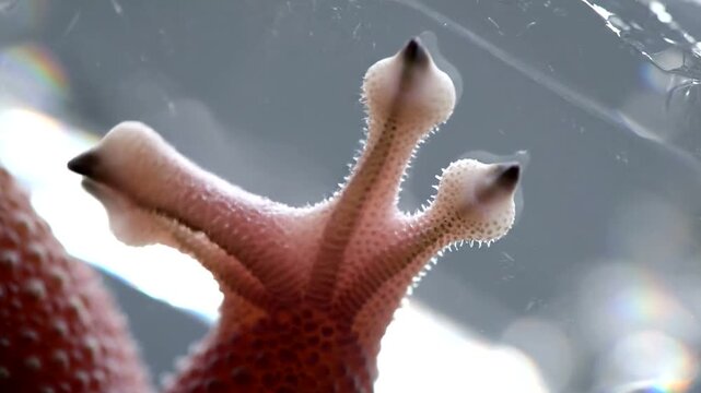 Gecko Foot Closeup Climbing Glass Surface.