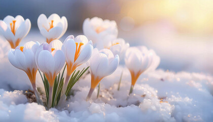 Wiosna, białe krokusy