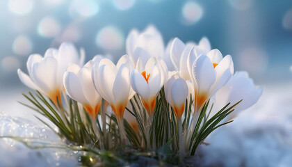 Wiosna, białe krokusy tapeta na pulpit