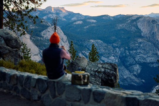 Man enjoys the panorama of Yosemite