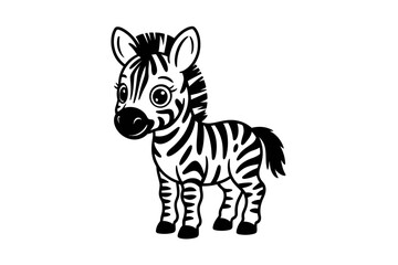 Obraz premium A cute cartoon zebra illustration with a black and white striped pattern standing on a plain background