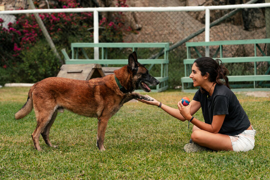 Woman training  her Dog