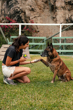 Woman training  her Dog
